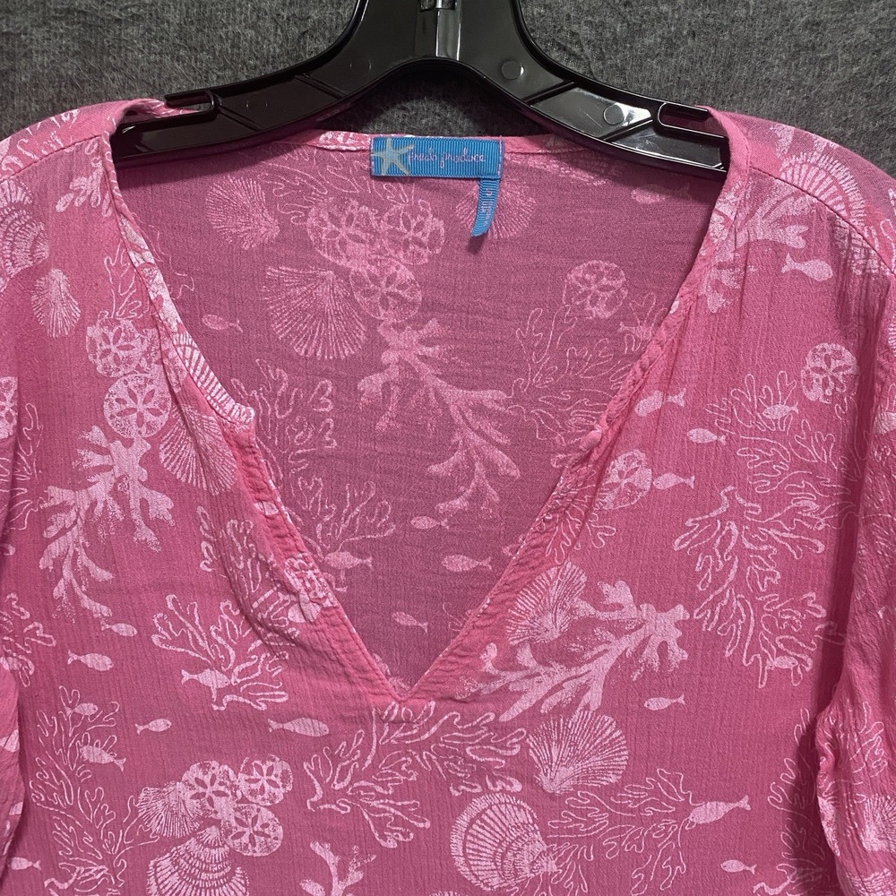 Fresh Produce Top Womens Small Pink Shell Print Cotton Tunic Beach Coastal USA - Picture 3 of 8